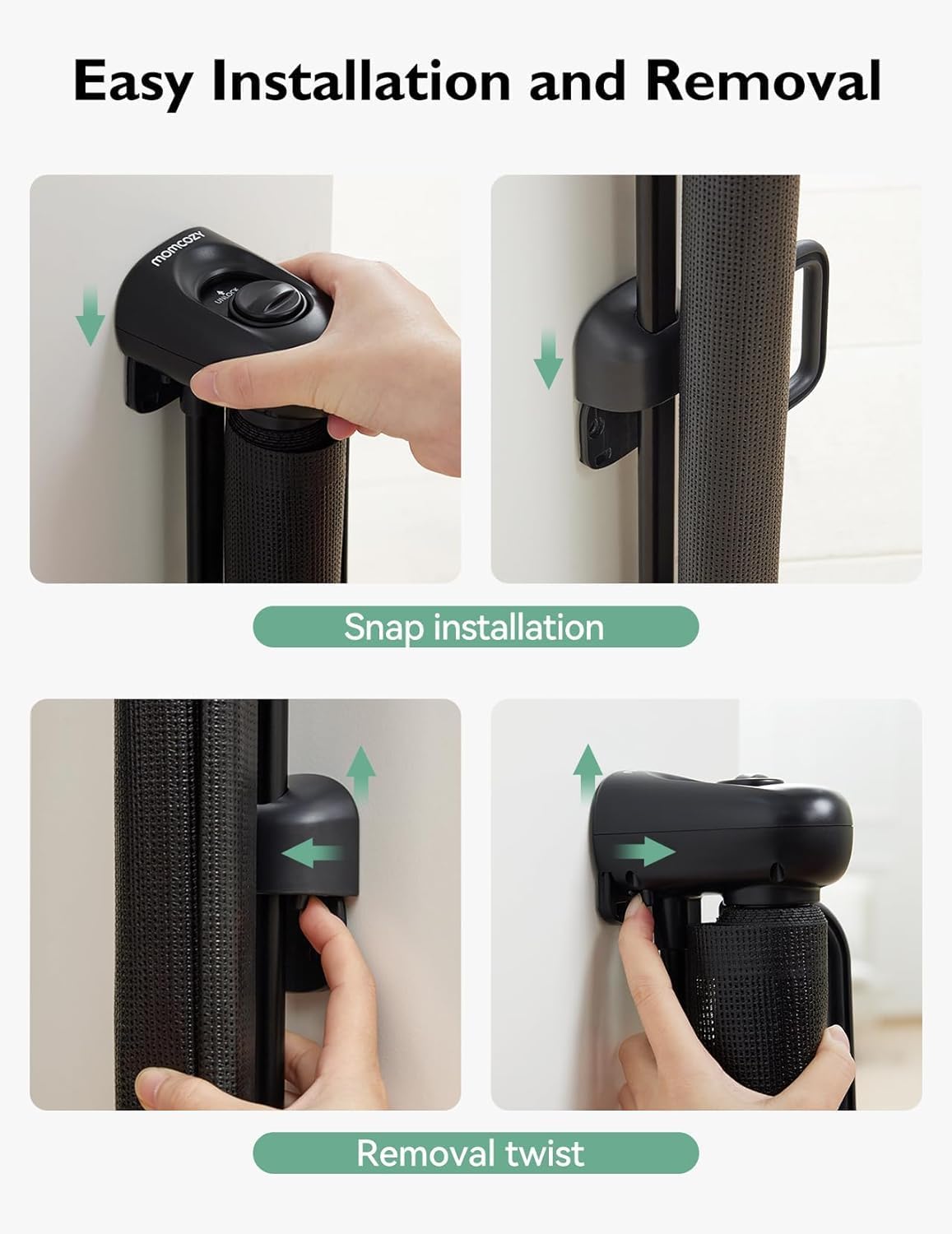 Momcozy Puerta de Escalera Retráctil para Bebé, 33" de Alto, Extiende hasta 55" de Ancho,Diseño Retráctil hacia Arriba y hacia Abajo Puerta de Malla para Perros para Interior/Exterior