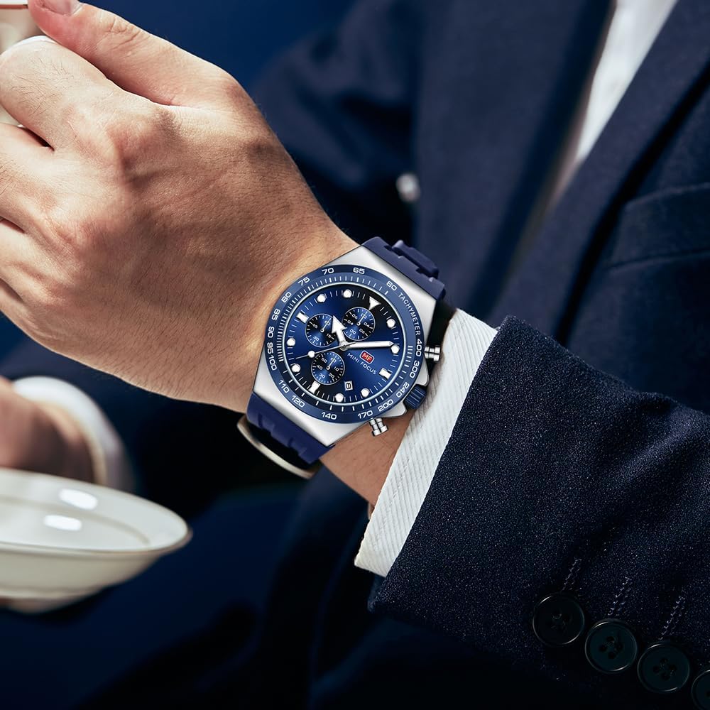 MINI Focus Men Watches Business Casual Wrist Watch (Chronograph/Waterproof/Luminous/Calendar) Silicon Band Fashion Watches for Men… Blue-Silver image 3 of 6 B0CNCCS9CB