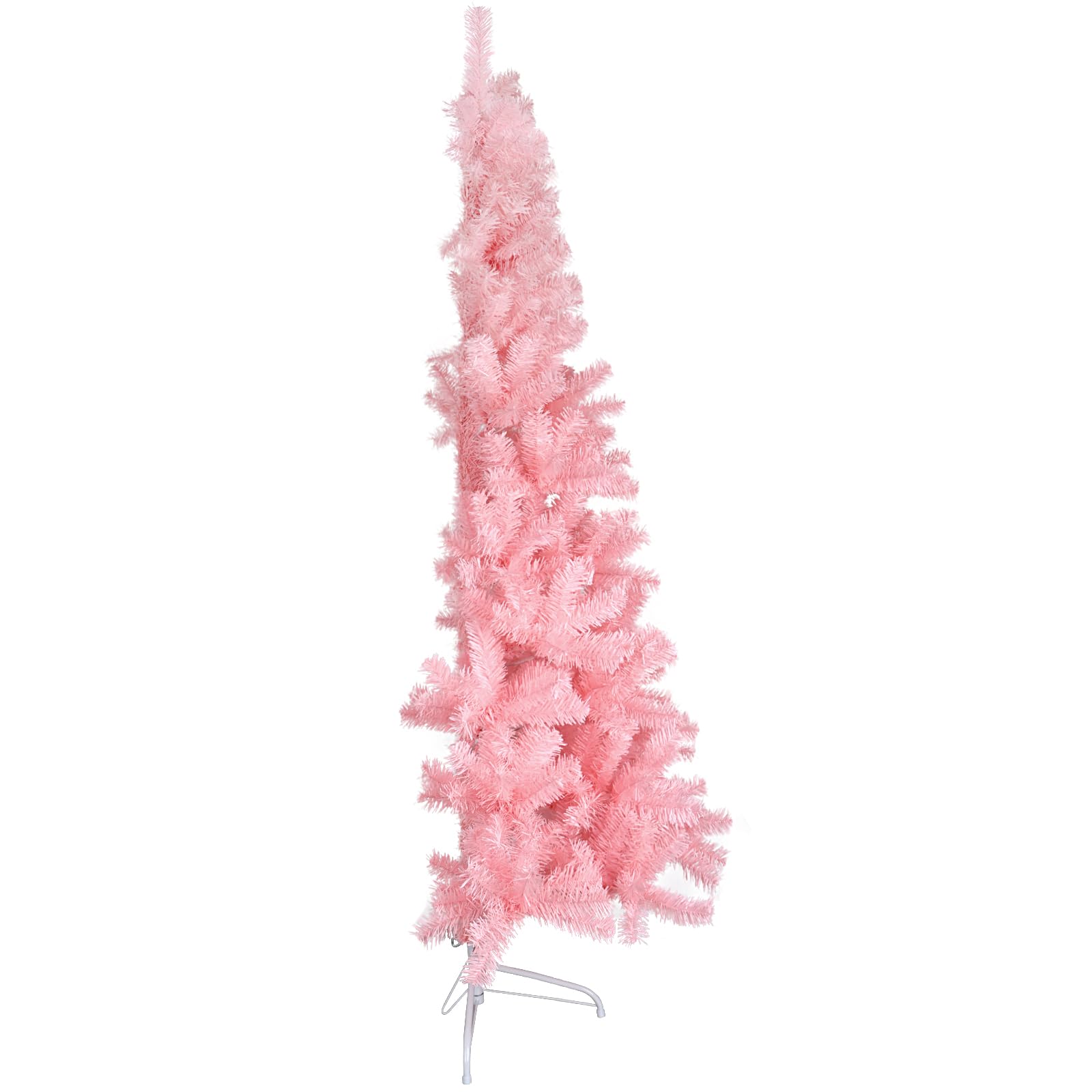 CCINEE 6ft Pine Artificial Christmas Pink Half Tree Easy-Assembly with Solid Metal Stand for Wall Xmas Themed Party Decoration Indoor Outdoor Living Room Decor