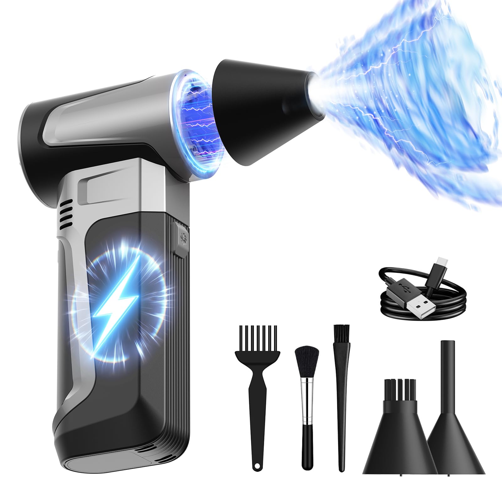 Compressed Air Duster Mini Blower Turbo Fan, CAMCAMP 3 Gear Adjustable 160000RPM Electric Air Duster, Keyboard Cleaning Kit, Rechargeable Cordless Air Blower for Car/PC Electric Devices Cleaning