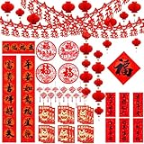 Decoración de Año Nuevo Chino 2026 Caballo Lunar Feliz, Juego de 66 adornos de papel, linterna roja y sobres rojos,...