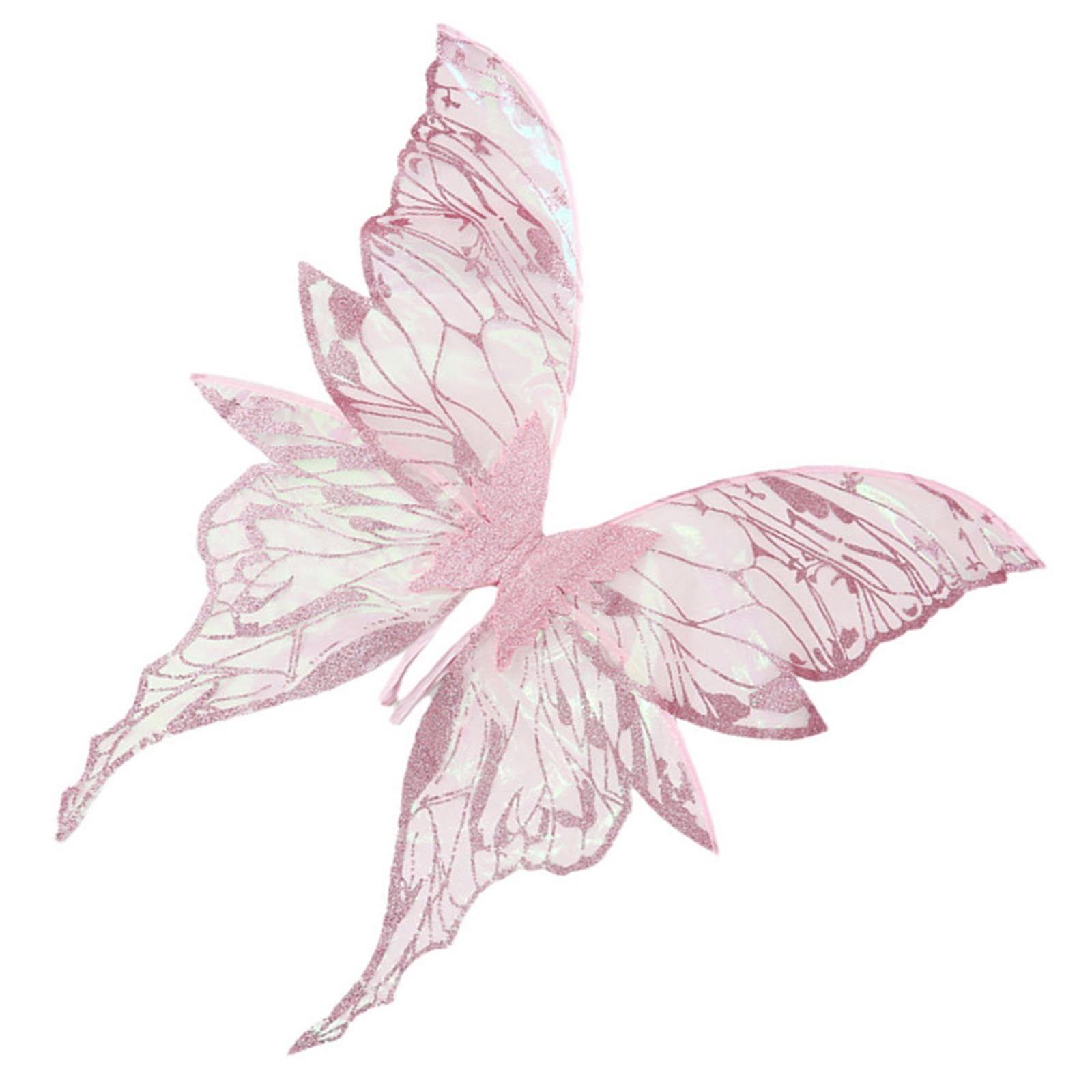 ESSECMBS 4pcs Halloween Fairy Wings Set for Girls Women Butterfly Wings Elf Ears Magic Wand Flower Headband for Cosplay (Pink - Image 3