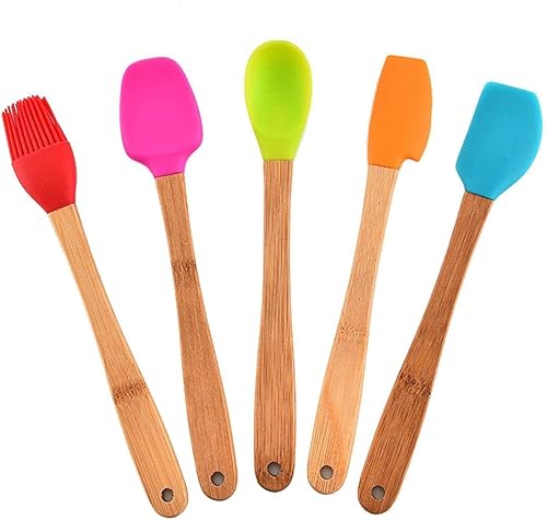 Mini espátula de silicona, espátula, espátula, espátula con mango de madera, antiadherente, resistente al calor, utensilios de cocina (5 unidades) disponible en Yaxa Colombia