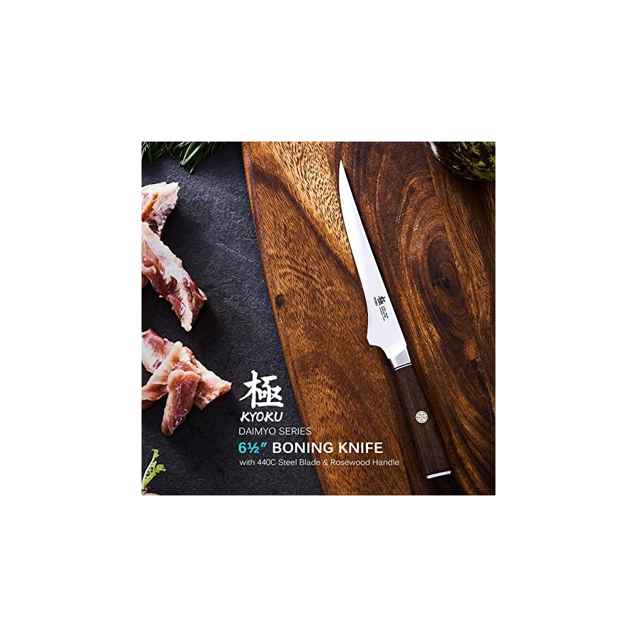 KYOKU 6.5 Inch Boning Knife - Daimyo Series - Butcher Knife with Ergonomic Rosewood Handle, and Mosaic Pin - Japanese 440C Stainless Steel Kitchen Knife with Sheath & Case