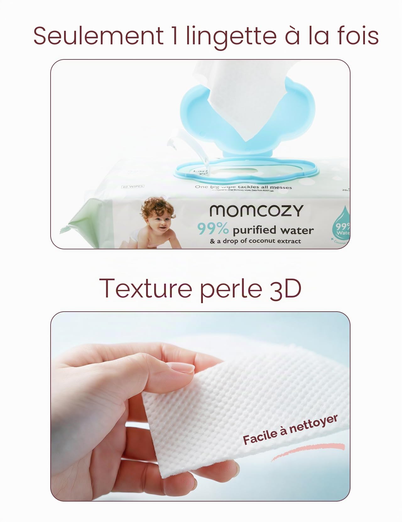 Momcozy Lot de 8 paquets de lingettes nettoyantes pour bébé - Design extra large - 99 % à base d'eau - Sans parfum et hypoallergéniques - Lingettes nettoyantes et hydratantes pour peaux sensibles