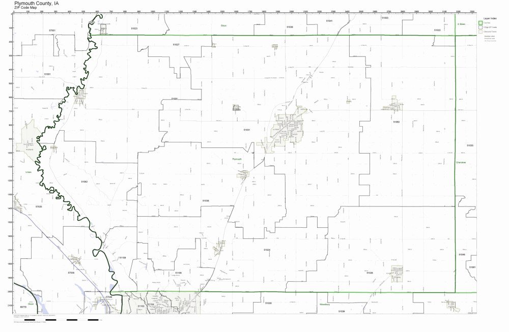 Plymouth County, Iowa IA ZIP Code Map Not Laminated Office