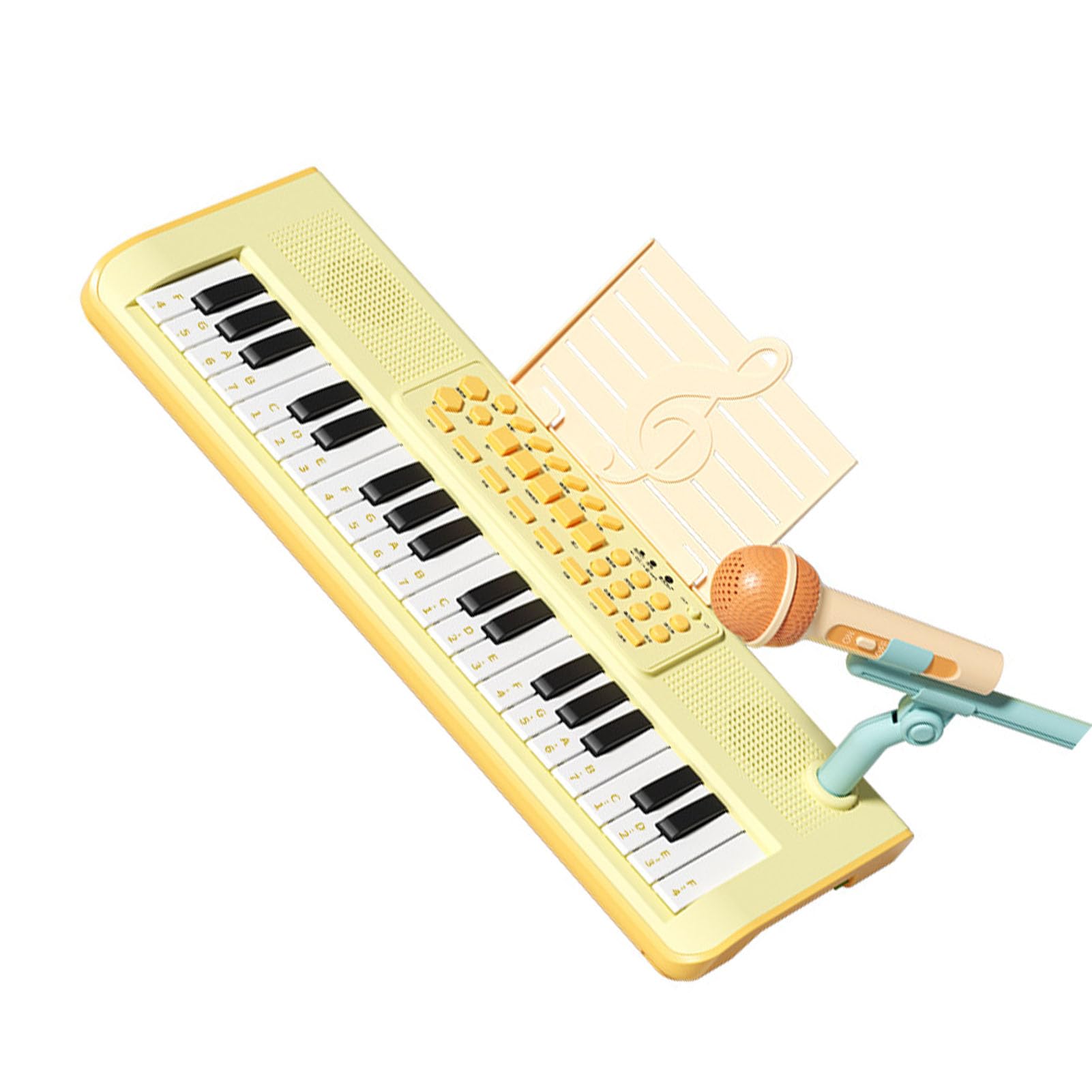 Kit de Piano Eléctrico con Micrófono para Niños, Juguete Educativo Musical de 37 Teclas, Material ABS (Amarillo)