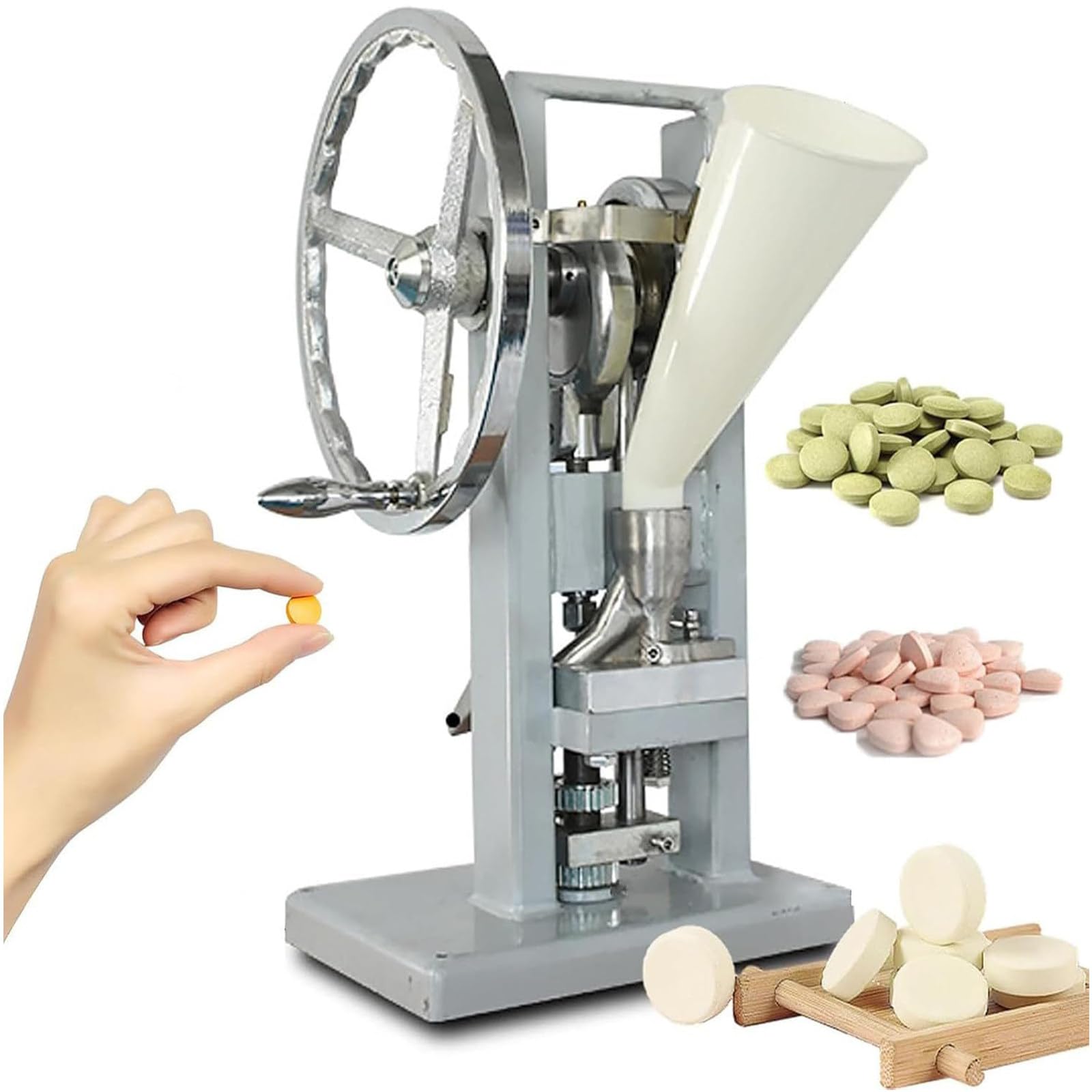 Manuelle Tablettenpresse Maschine, Handkurbel Edelstahl Zuckerscheibe DIY-Herstellungstool für DIY Pulver Tabletten Effizient 2000 Tabletten/H für Labor und Heimgebrauch