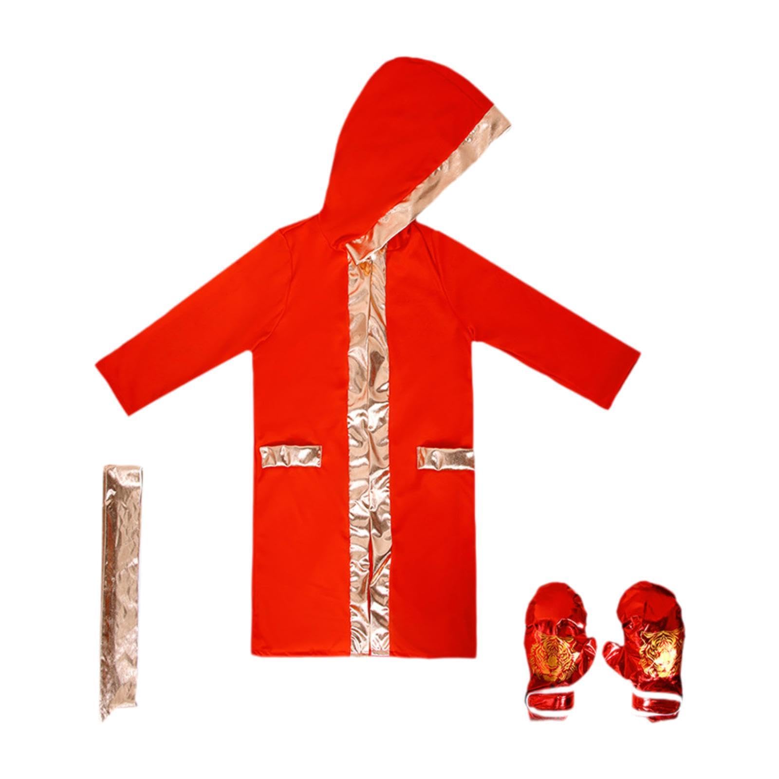 3 Pièces Costume de Boxe Uniforme de Déguisement Complet Tenue de Scène de Boxeur avec Gants en Tissu Doux et Respirant Adapté pour