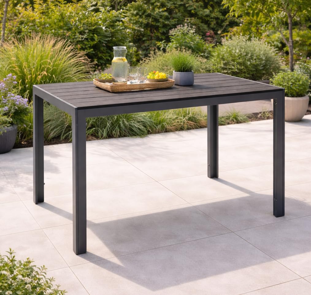 DEGAMO Gartentisch Sorano 70x125cm rechteckig, Gestell Aluminium Silbergrau, Tischplatte Kunstholz in Holzoptik dunkelgrau, wetterfest