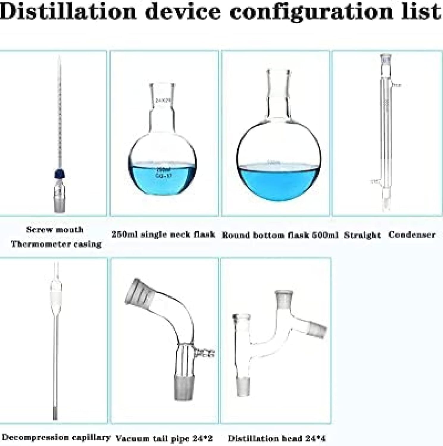 Dispositivo di Distillazione A Bassa Pressione da Laboratorio Kit Vetreria da 500 Ml Fiaschetta Conica Apparecchio per La Distillazione Attrezzature Didattiche di Chimica