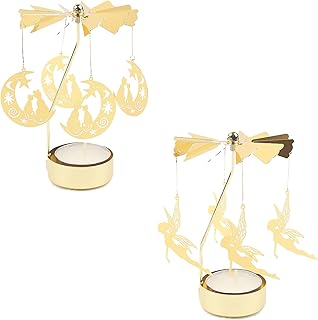 2 pièces Porte-Bougies Rotatif, Carrousel Bougies pour Noël comme Décoration de Table, pour Halloween Noël Anniversaire Mariage Décoration, Bougies à Réchaud