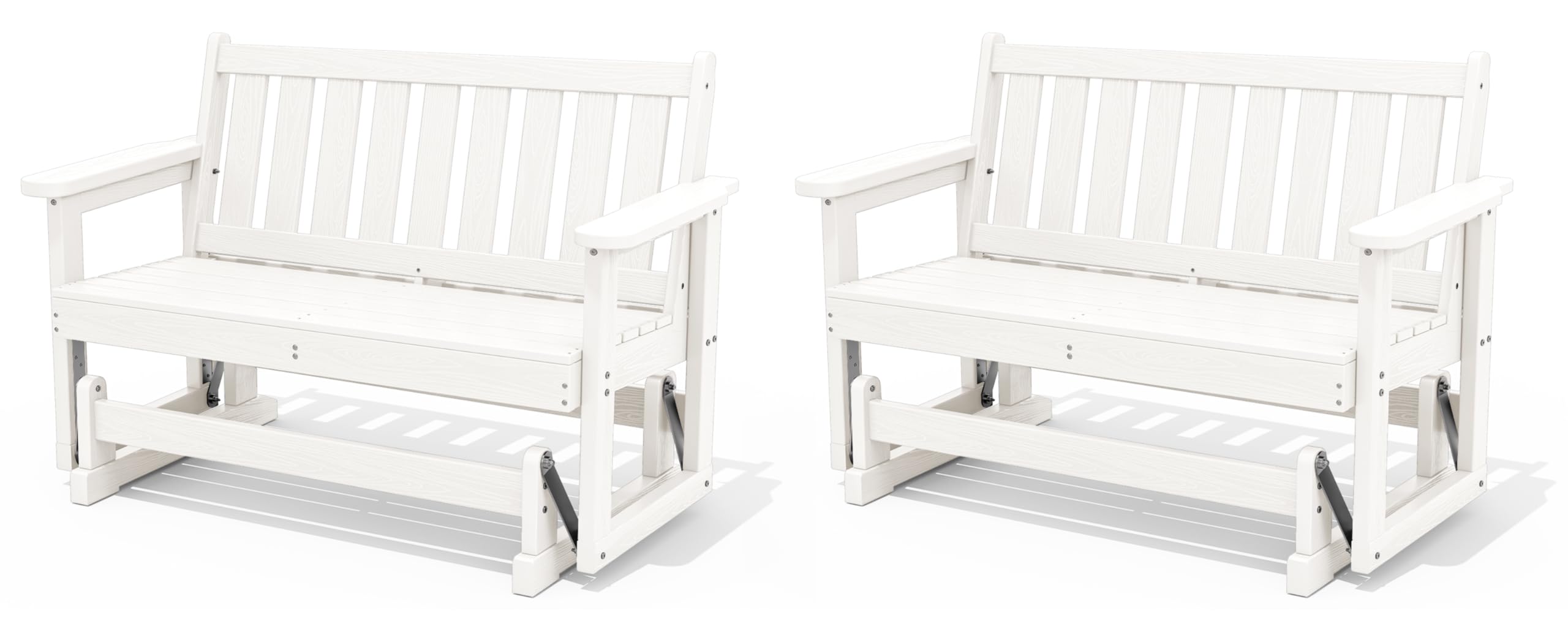 SERWALL HDPE Outdoor Glider Bench Set of 2, All Weather, 660lbs Cap, White