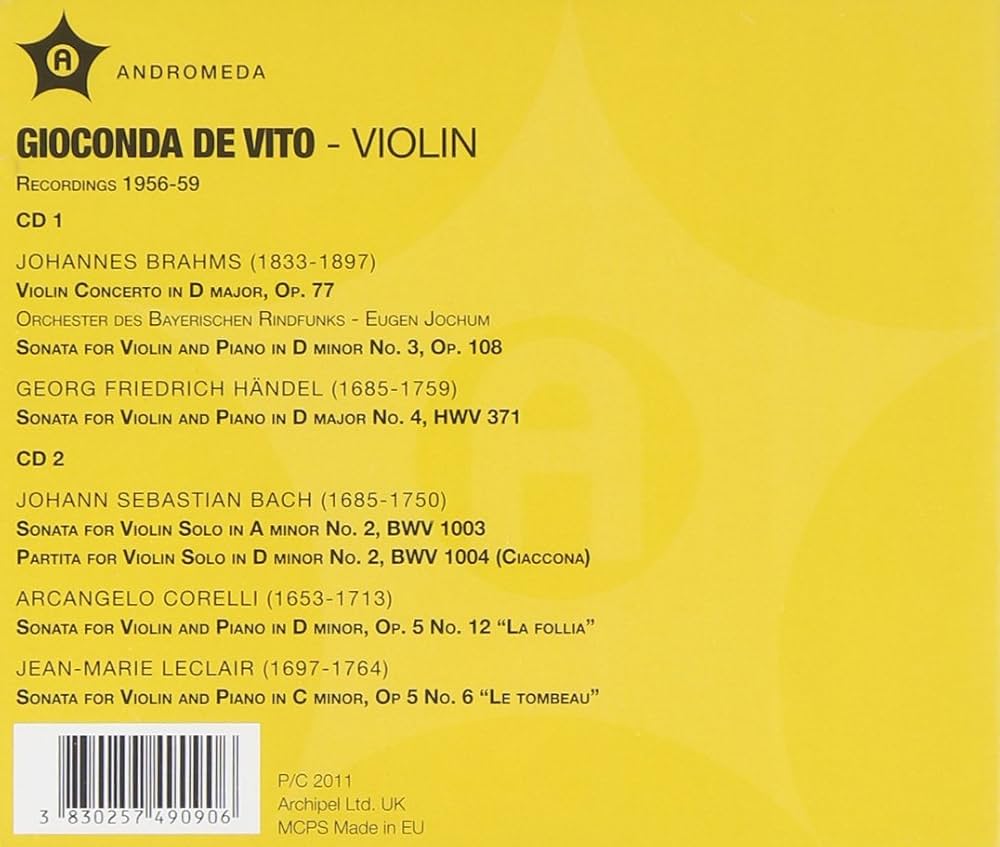 The Art of Gioconda de Vito ジョオコンダ　デヴィート ジョコンダ・デ・ヴィートの芸術（1954-1959） - ANDRCD9090
