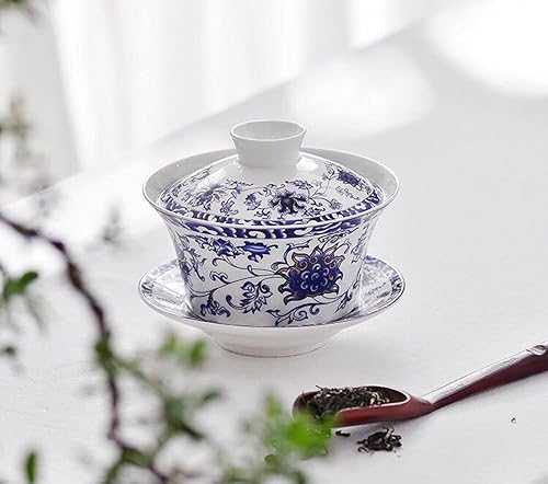 Miniatura 8 de YBK Tech - Taza de té grande de Gaiwan, de porcelana de 10 onzas, con platillo y tapa, Gaiwan tradicional chino, cuenco de té Sancai (1#)