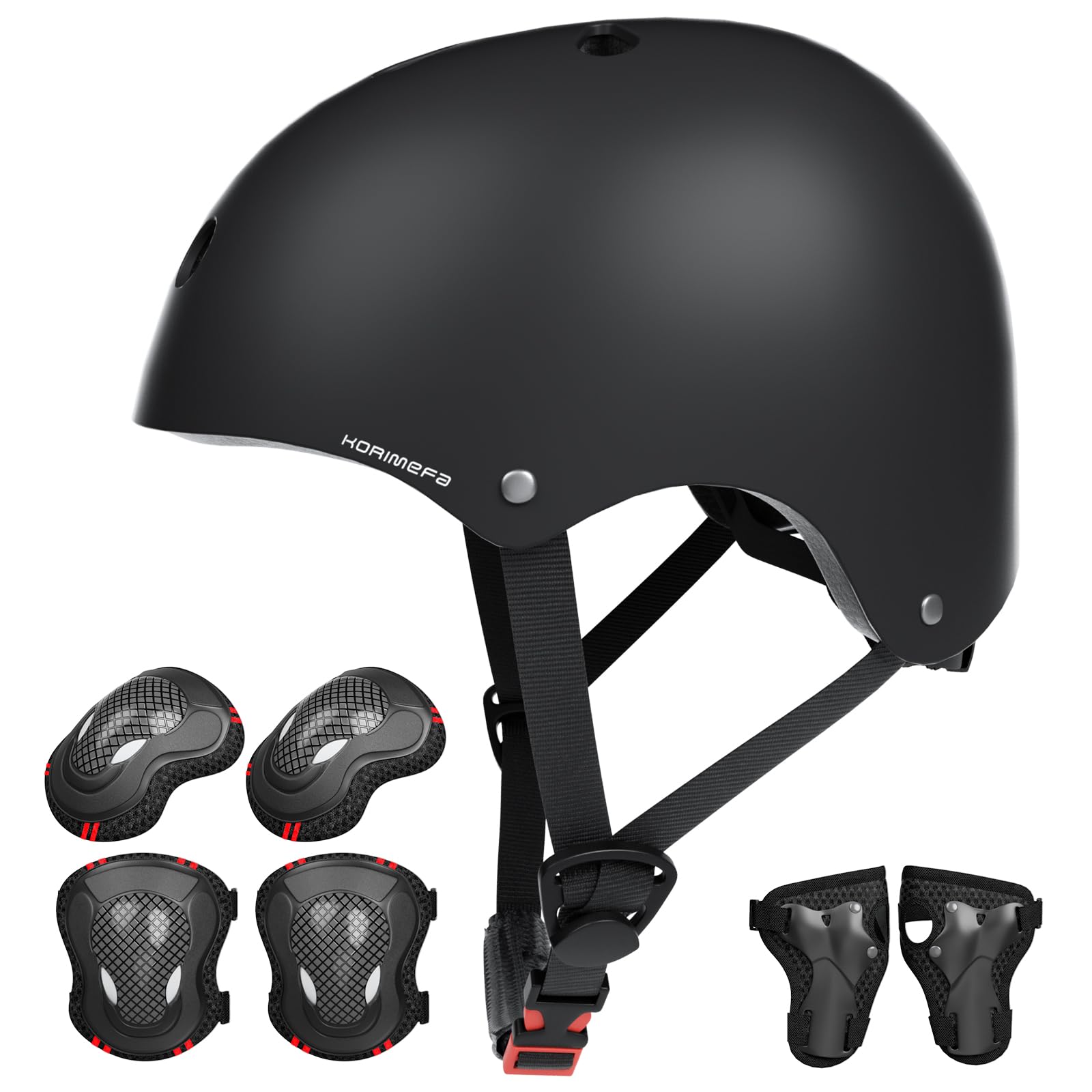 KORIMEFA Casco Bici Protezioni Set per Bambini Ginocchiere Gomitiere e Protezione Polso per Bambini da 3-13 Anni, Casco per Hoverboard, Pattini in Linea, BMX e Bicicletta