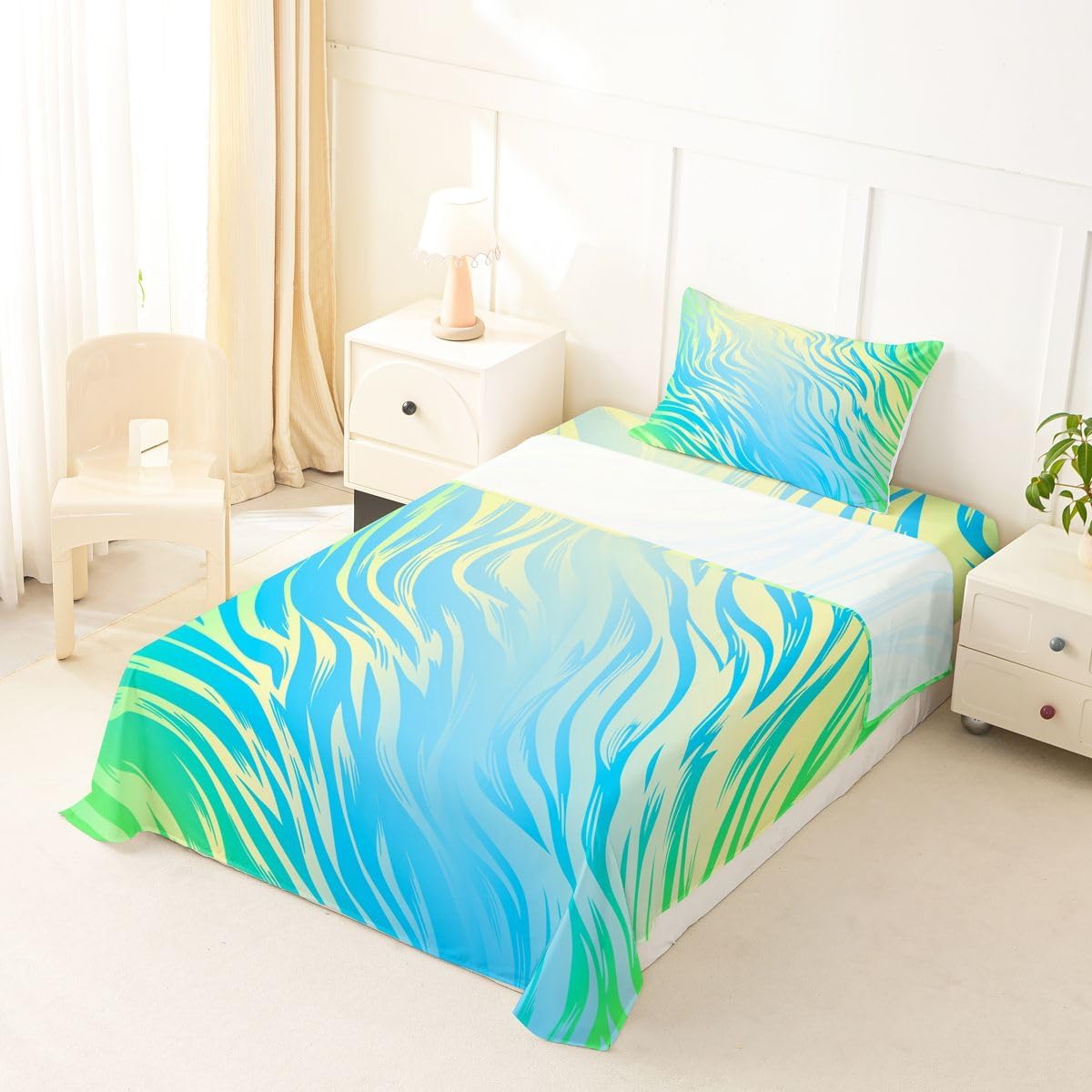Erosebridal Ombre Zebra Print Sheet Set Tiger Skin Gradient Twin Sheets Set for Toddler Boys | Colorful Striped Geometric Abstract Stripes Fitted Sheet