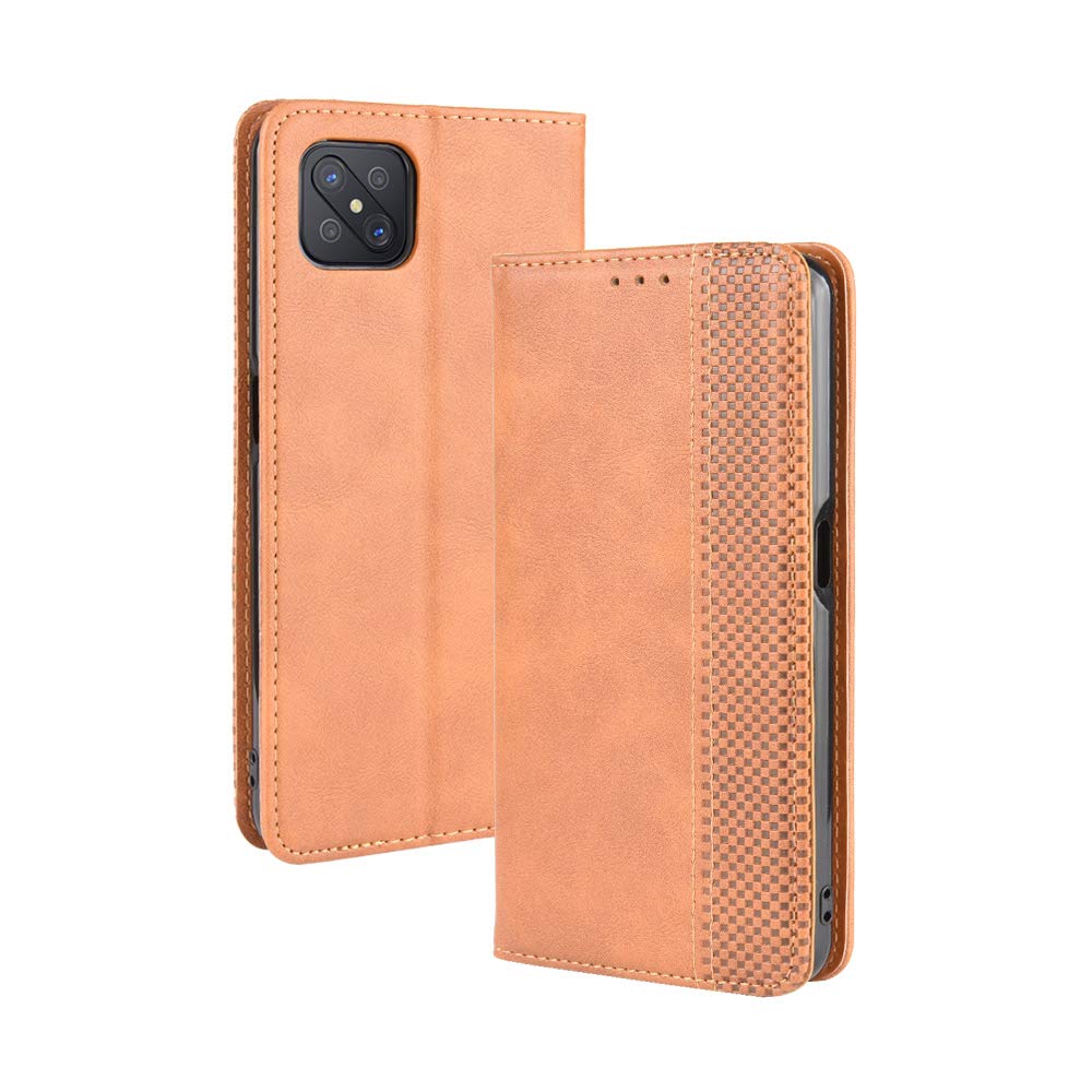 WEIOU Leather Folio Cover per OPPO Reno 4Z 5G (Reno4 Z), Custodia in Pelle PU Magnetica Libro Flip Portafoglio con [Funzione Stand]. Marrone