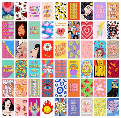 Image of Pack of 54 Indie Wall Collage Kit Posters - 4 x 6 Inches Wall Decor Poster - Wall Art For Bedroom, Living room, Office - 1 Tissue Tape