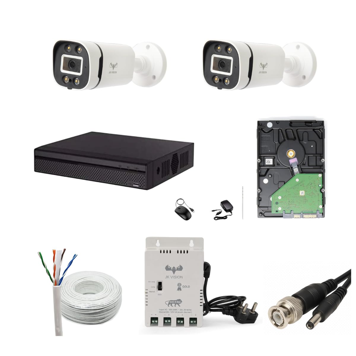 JK Vision 2.4MP ColorVu CCTV Camera System for Home, Office, School (2 Bullet, 500 GB Hard Disk, 4 Channel Power Supply, DVR, 90Mtr Cable, BNC/DC)-picture-32