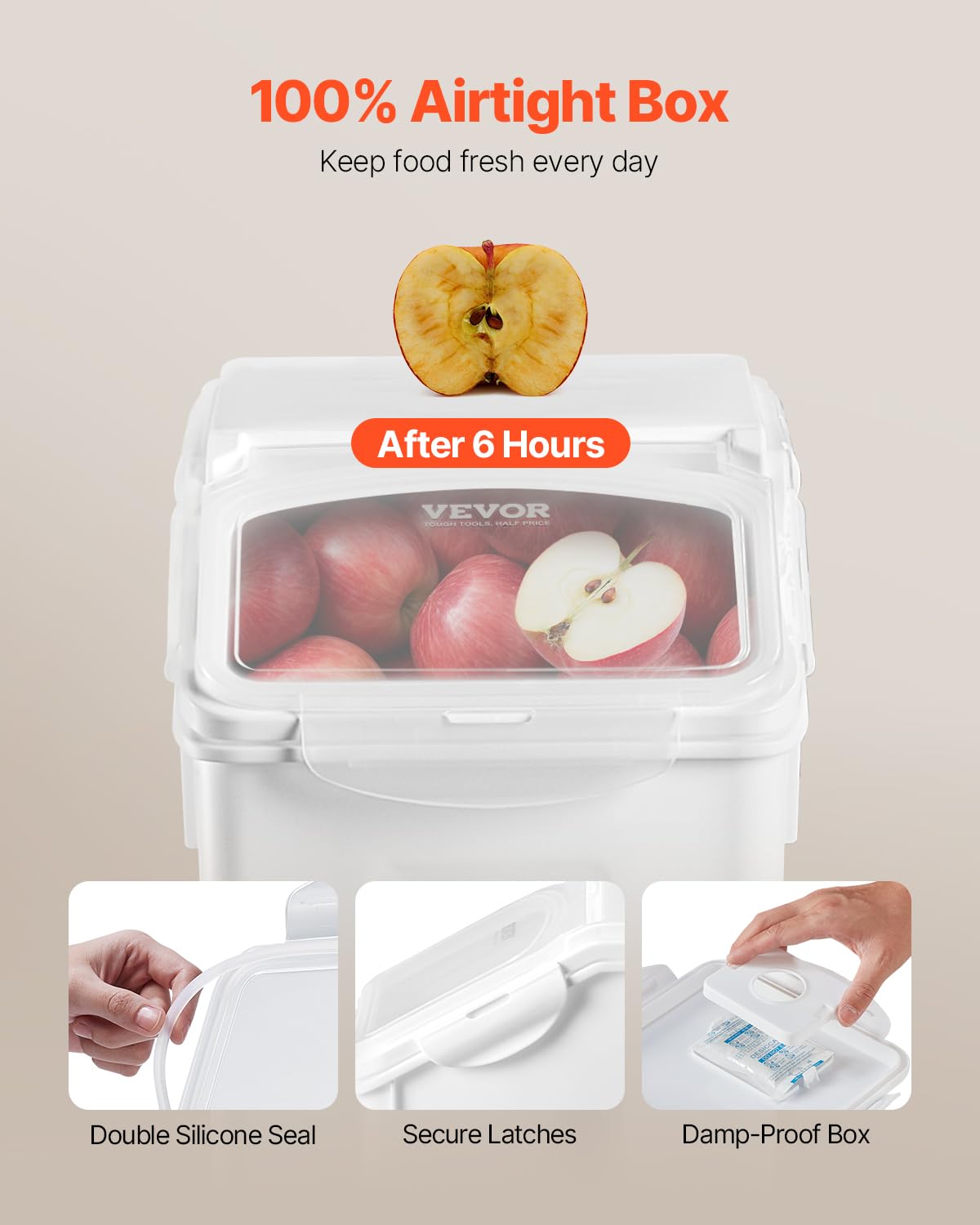 VEVOR Contenedor de Almacenamiento de Arroz, para Perros con Capacidad de 20 L x 2, Contenedor para Harina, Cereales y Granos, para Mascotas con Ruedas, 2 Tazas Medidoras, 360 x 225 x 445±10 mm