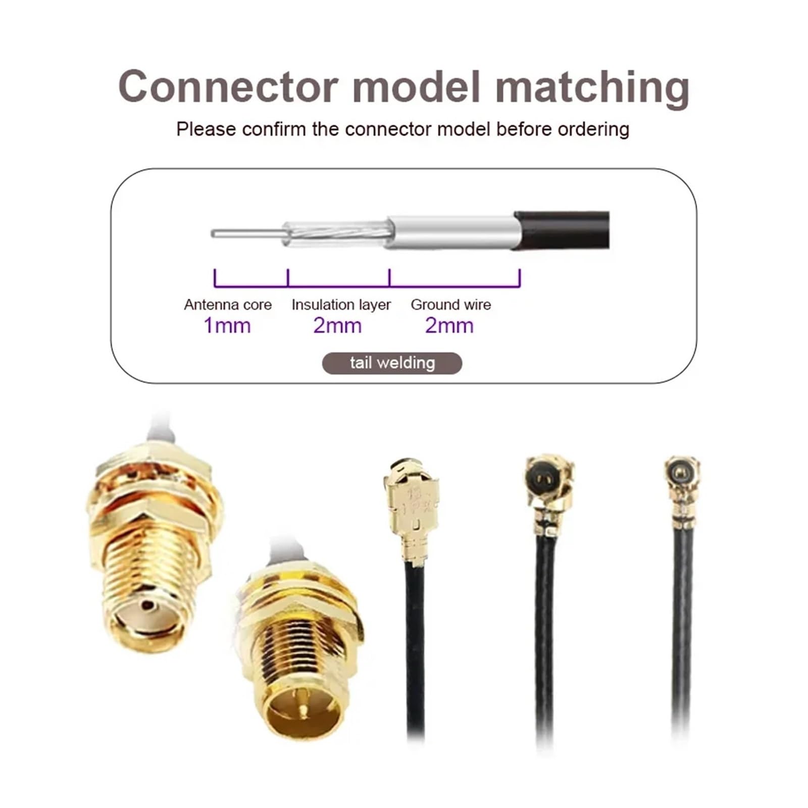 2 szt. (RP) SMA Pigtail Kabel przedłużający antenę WiFi SMA Jumper(SMA-K-8PCS,1M)