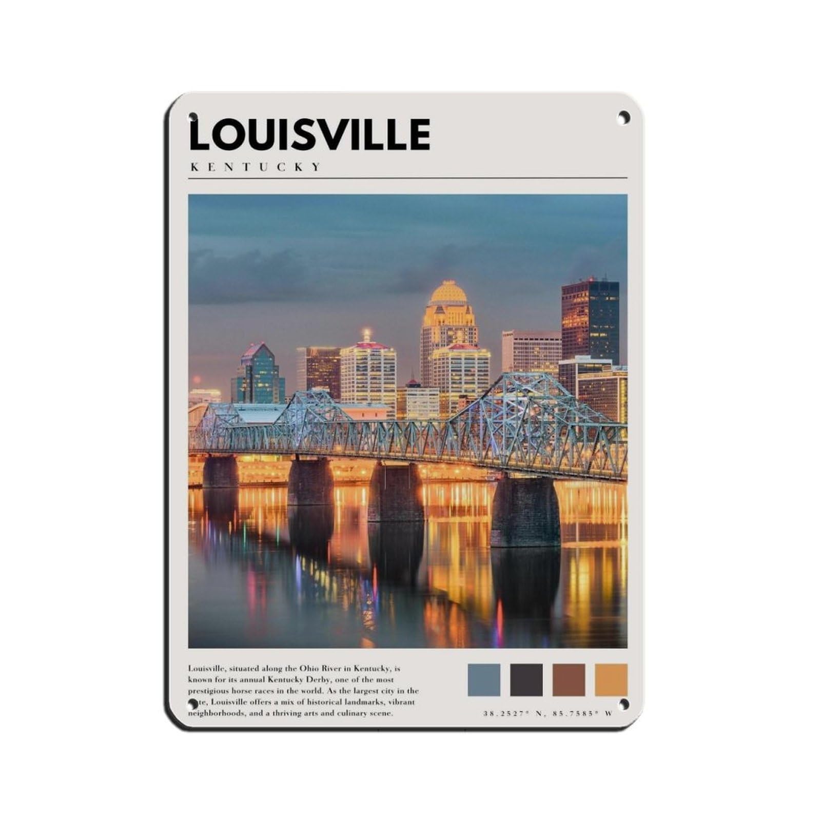 Louisville Kentucky Poster Louisville Art Retro Poster Metal Tin Sign Chic Art Retro Iron Painting Bar People Cave Cafe Family Garage Poster Wall Decoration 12x16inch(30x40cm)