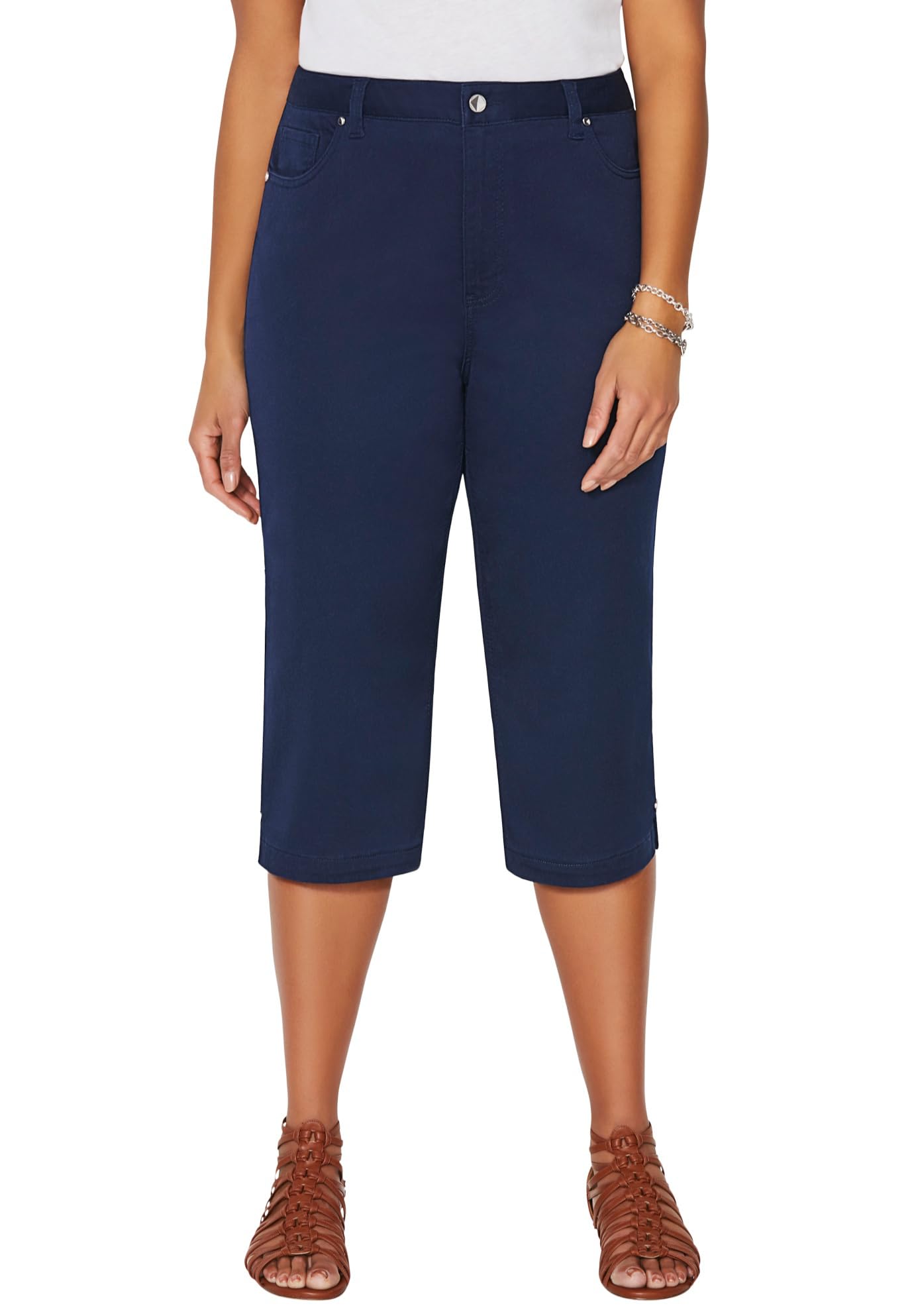 Womens Plus Size Sateen Stretch Capri