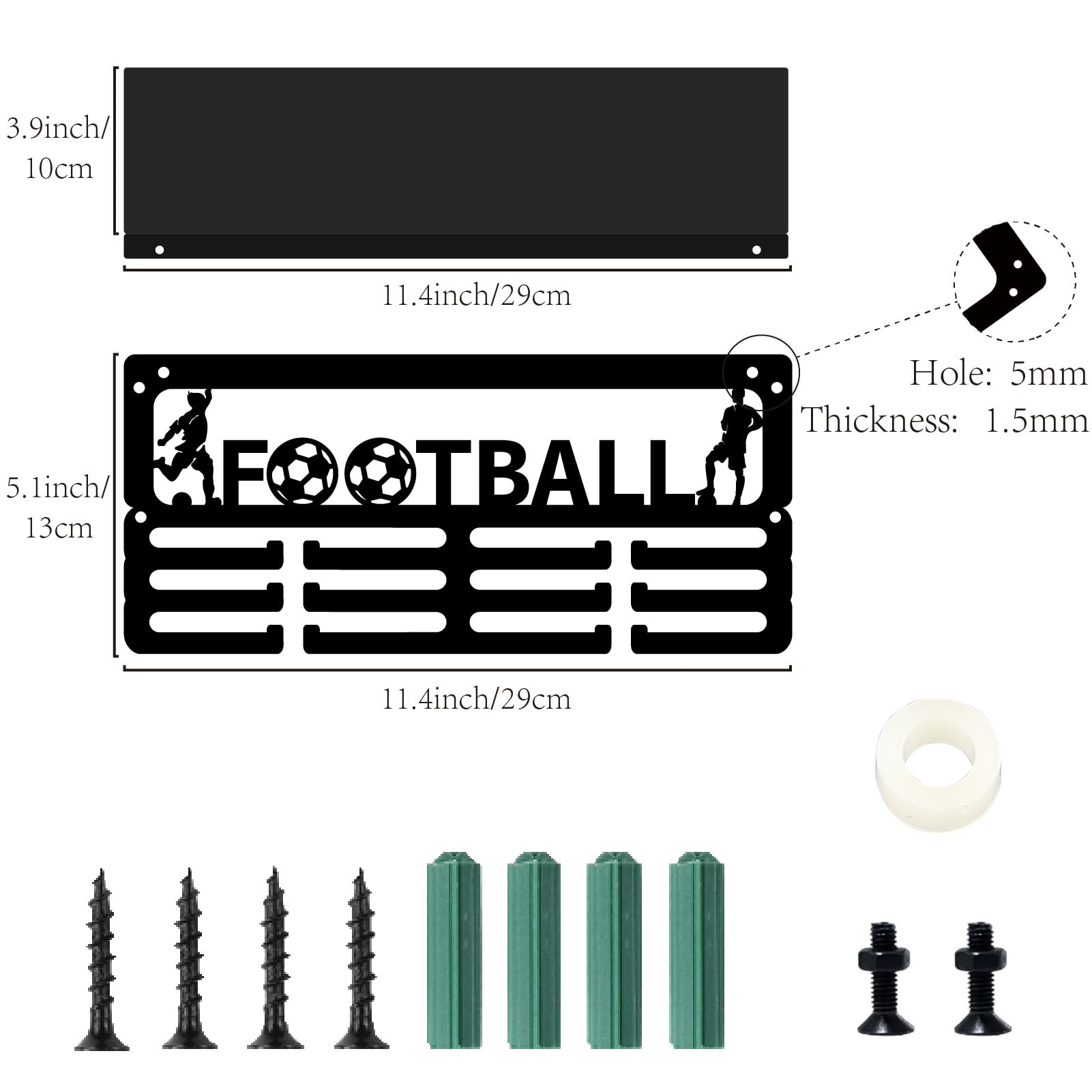 Porta Medaglie Da Parete Calcio - Espositore In Metallo Con 12 Ganci, Design Atleta - Foto 9