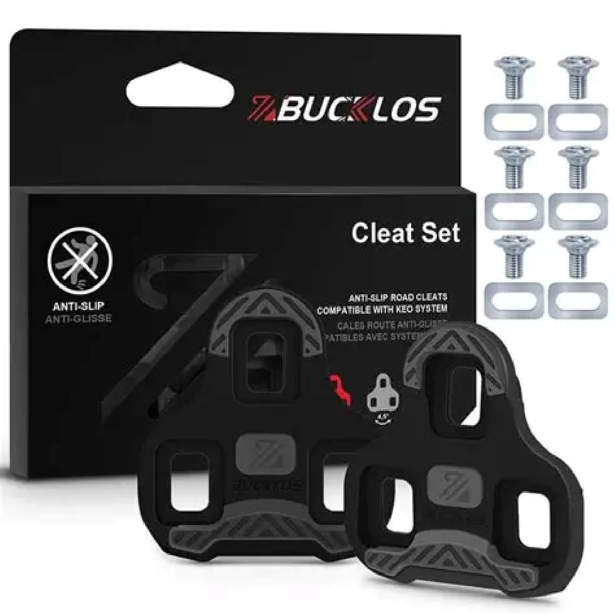 Road Bike Pedal Cleats Compatible with LOOK KEO, Anti-Slip Cycling Cleats Set with Hardware (Black)