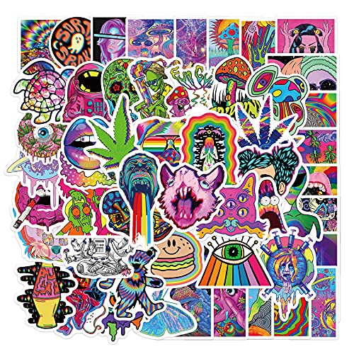 Stickers 52pcs Packs - Trippy Stoner Sticker - Cool Hippie Skater Random Thrasher Decals, Stikers for Helmet - Graffiti Sticker Lot 100% Vinyl