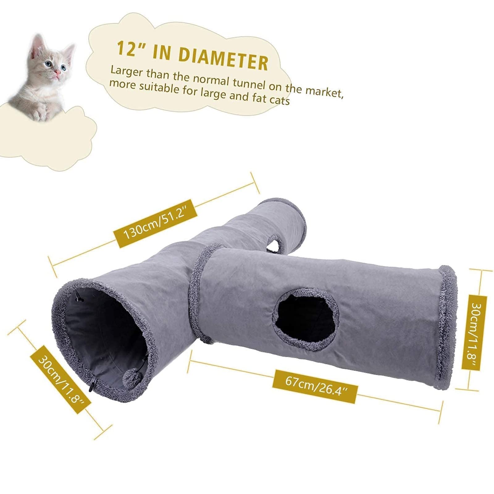 Zusammenklappbarer Katzentunnel Für Haustiere, Katzenspielzeug, Spieltunnel, Strapazierfähiges Wildleder, Versteckbarer Haustier-Crinkle-Tunnel Mit Ball
