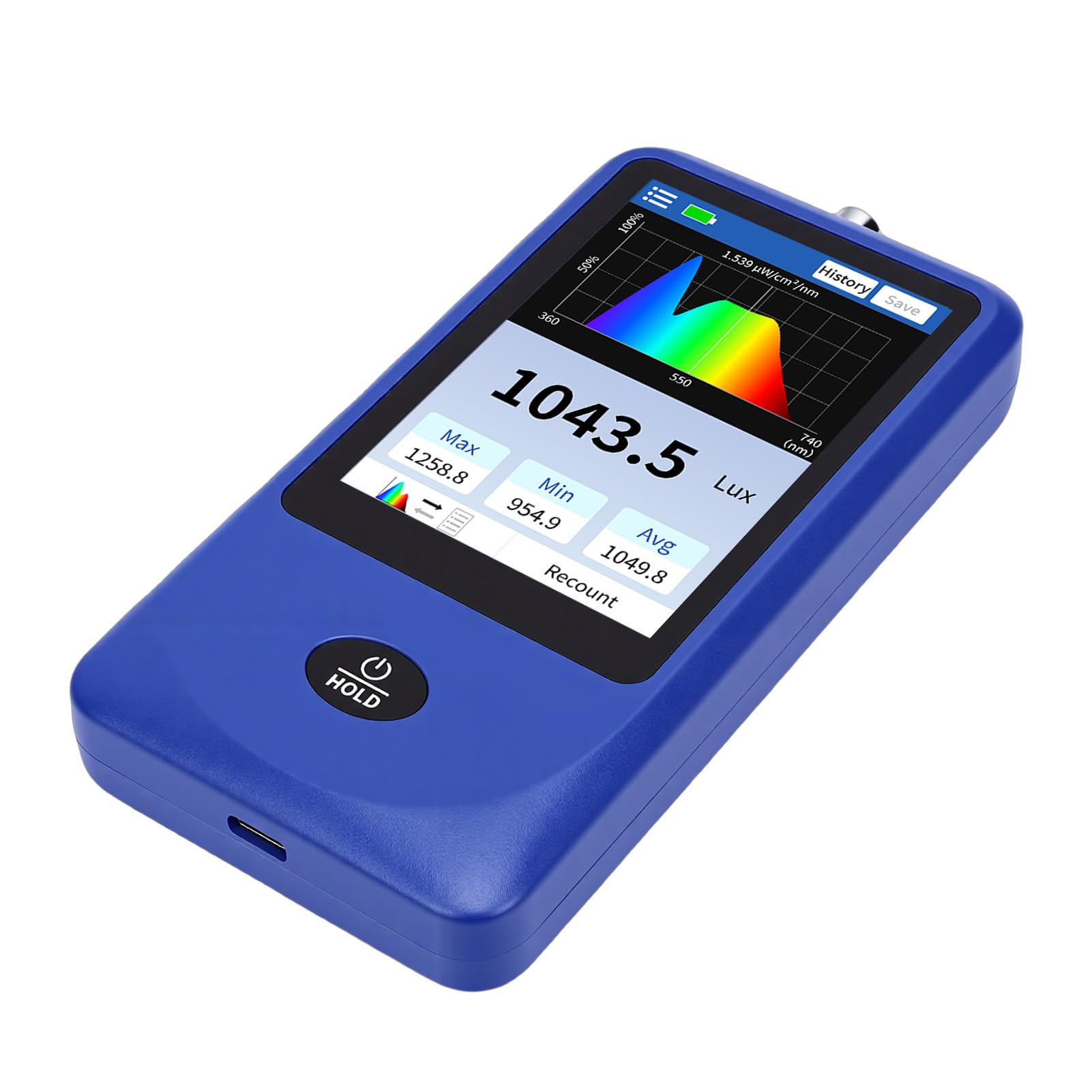 Cocoarm Medidor de Espectro de Luz ABS Espectrómetro de Mano con Rango de 0 a 1000000lx PPFD CCT CRI Prueba de Parpadeo para Cultivo de Plantas Prueba de Luz LED Laboratorio de Invernadero Uso