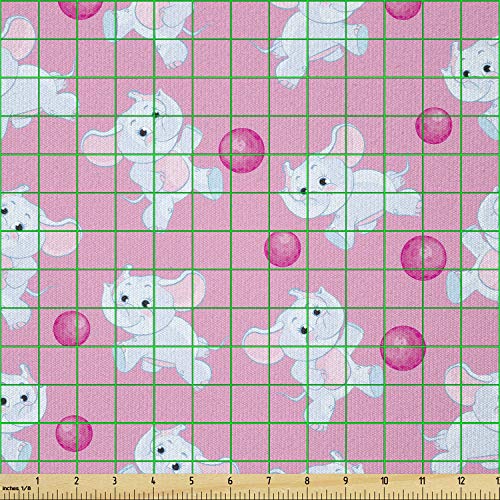 Image of Ambesonne Animal Fabric by The Yard, Girls Design Pattern with Happy Animals Joyful Fun Playing Dots, Stretch Knit Fabric for Clothing Sewing and Arts Crafts, 1 Yard, Blue Pink