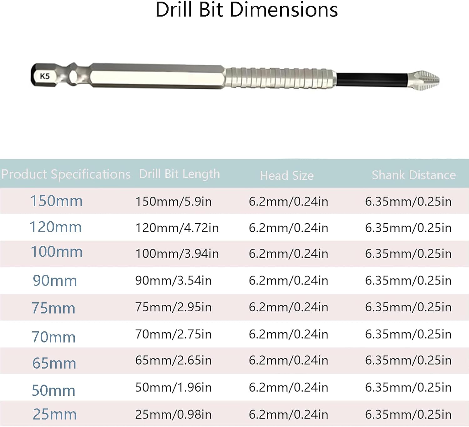 10 Pack PH2 Phillips Bits Set, High Magnetic Screwdriver Drill Bit Set, Anti-Slip S2 Alloy Steel, 1/4'' Hex Shank K5 Impact Bits, 25 50 65 70 75 90 100 120 150mm