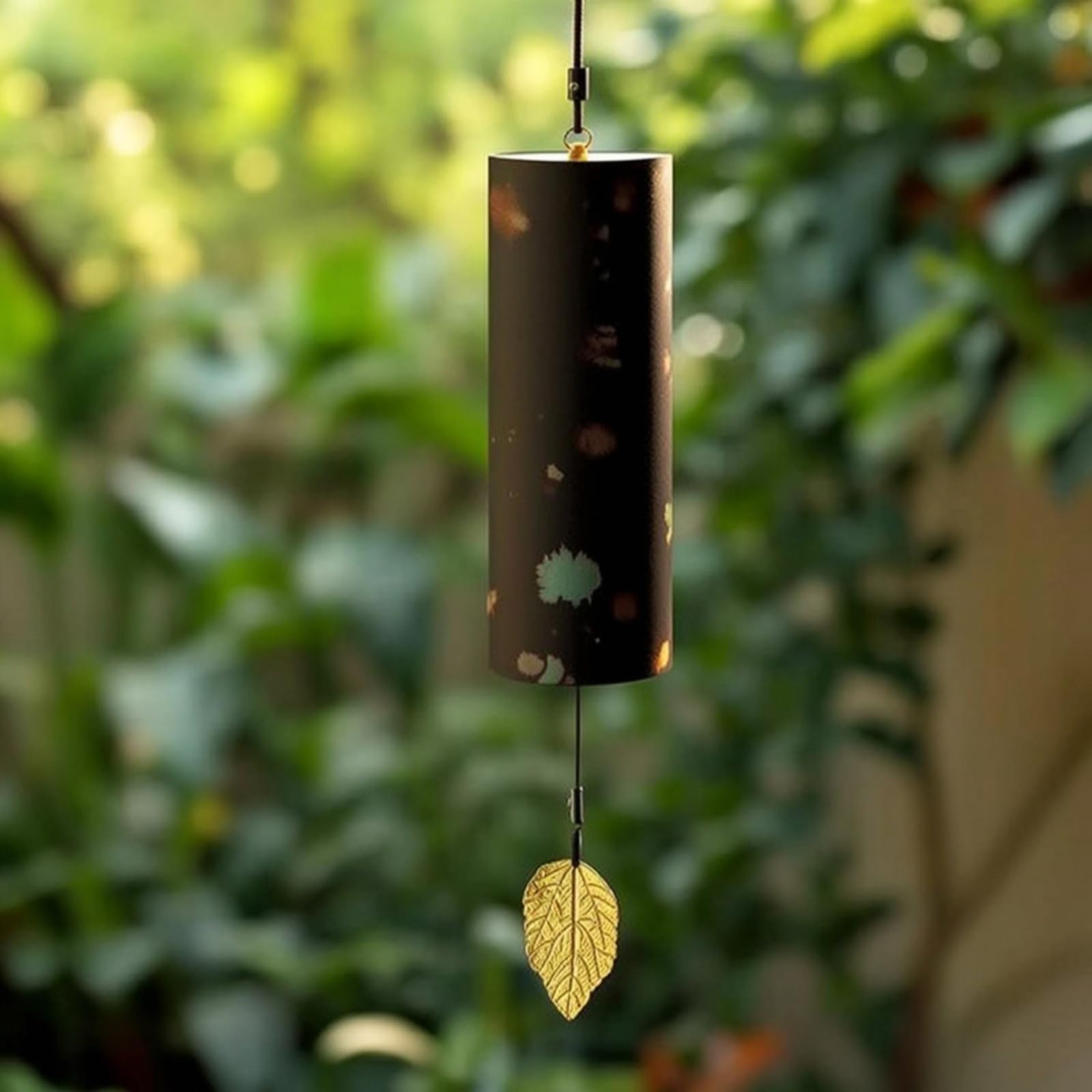 Campanella Mano Campanello Pensile Decorativa in Metallo bambù con Finitura Verniciata Liscia Battacchio Foglia, Style to 5