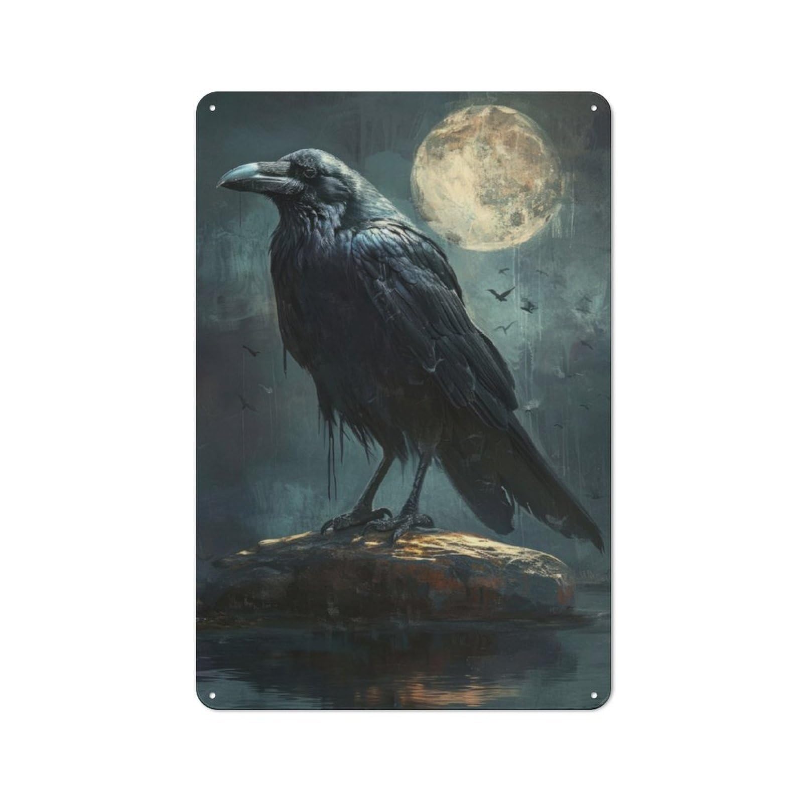 Junmoney Black Raven Full Moon 30X20cm Retro Tin Wall Plaque With For Pub Or Café, A Winter Wall Decor Update For Café Interior Fans