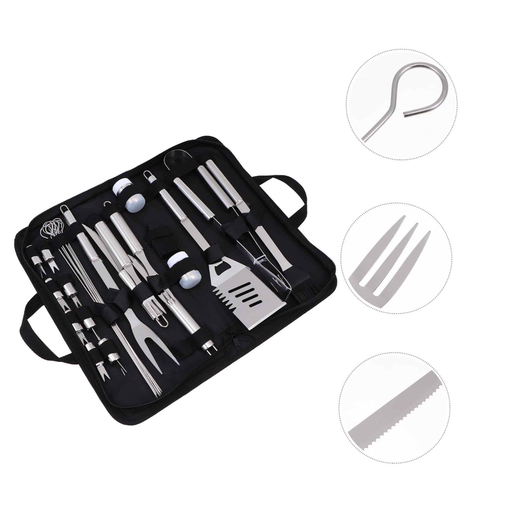 NOLITOY Utensili Bbq in Acciaio Inossidabile Nero Kit Completo per Barbecue Outdoor con Pinze Forchetta Spazzola e Paletta Accessori Grigliata Resistenti e Portatili