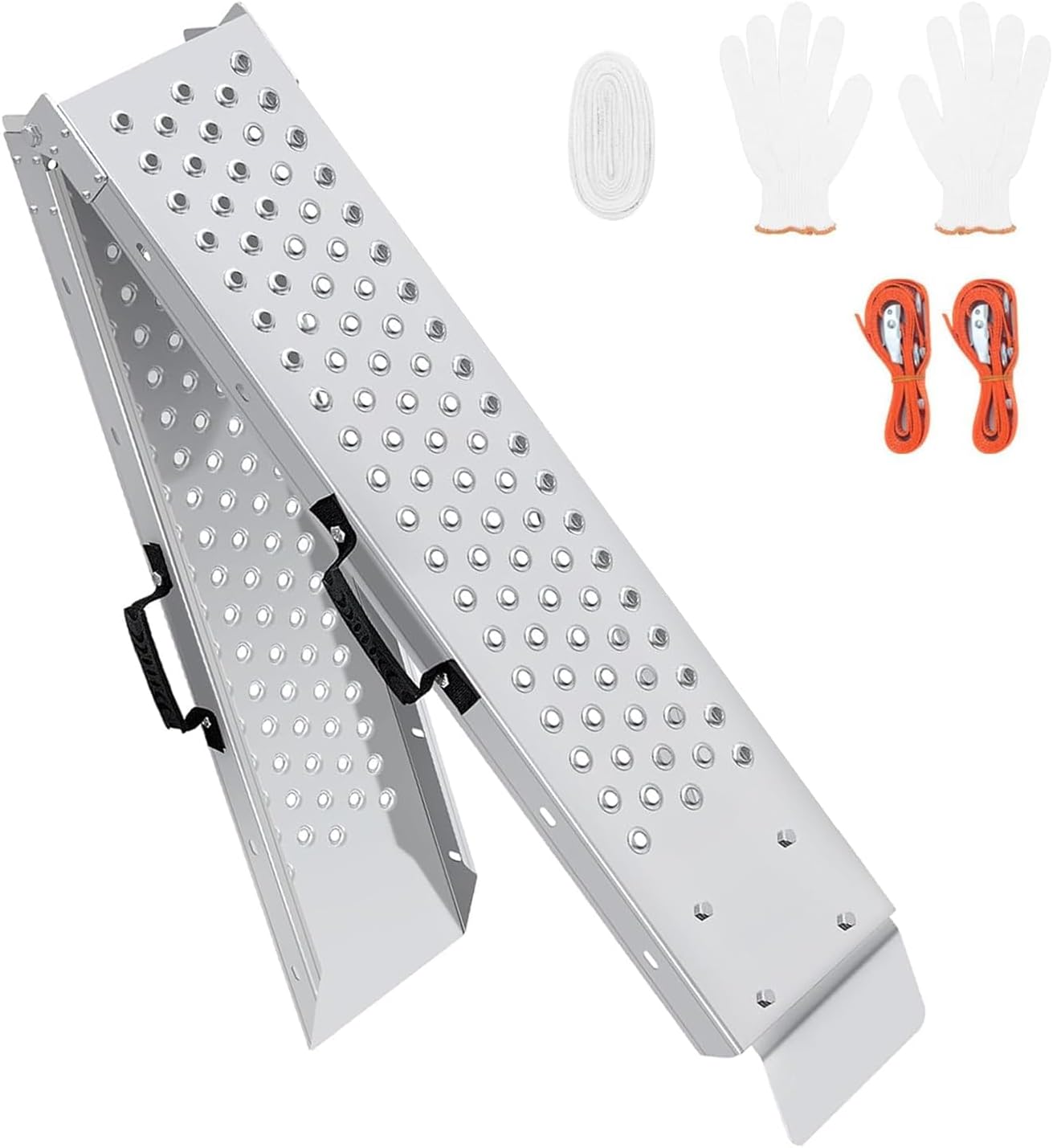 77.7 inches Long and 8.6 inches Wide Heavy Duty Folding Loading Ramp, Motorcycle; Lawn Mower; Snow Plough; Bikes; ATV; UTV; Golf Carts,Circular Hole, Pack of 1