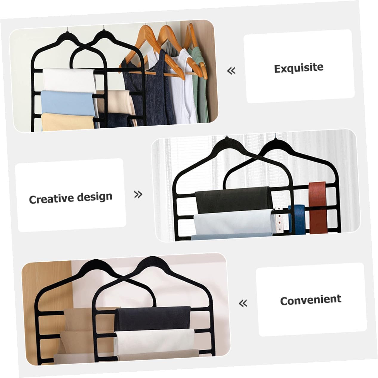 VILLCASE 5pcs Multi-Layer Pants Hangers Space-Saving Closet Organizer for Trousers Scarves and Ties Black Non-deformable Wardrobe Storage Rack