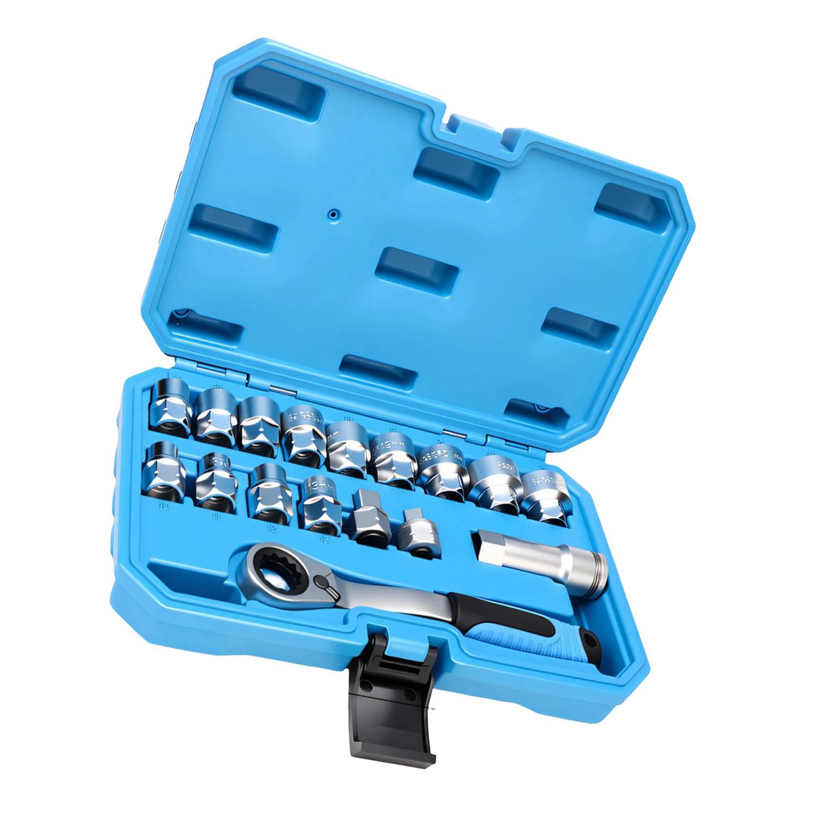 12 Point Antislip Socket Set with Bidirectional Ratcheting and Pass Through Covering 8mm to 24mm for Long Bolt Access in Tight Space Bidirectional Ratcheting Set