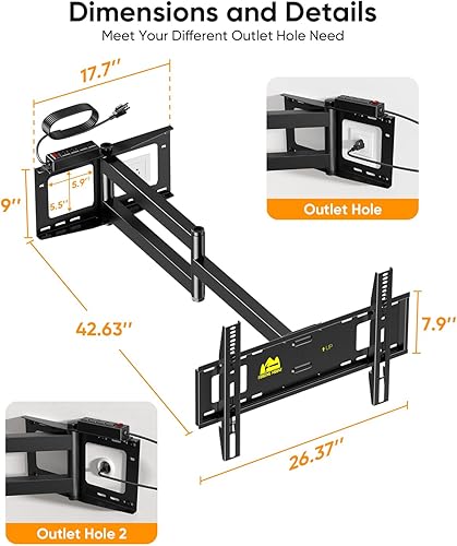 Miniatura 5 de FORGING MOUNT Soporte de pared para TV de brazo largo para televisores de 42 a 80 pulgadas, soporte de TV de movimiento completo de 43 pulgadas con