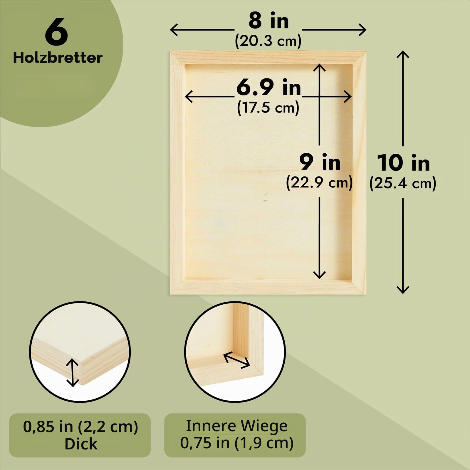 Holzleinwand, Malgrund, Für Anfänger und Profis, Kiefernholz, 20,3 x 25,4 cm, 6 Stück