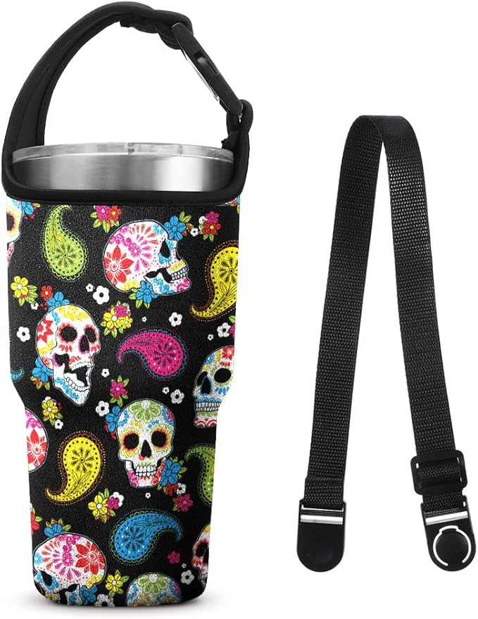WIRESTER Tumbler Carrier Holder Pouch with Shoulder Strap, Reusable Tumbler Sleeve with Carrying Handle for 30oz Insulated Coffee Mugs