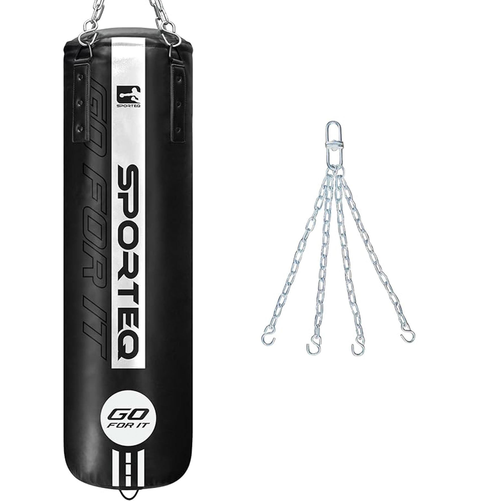 Sporteq GO Series Heavy Filled Boxing Punch Bag with Chain Hanging Set, 4FT Punching Bag for Boxing, Kickboxing & Muay Thai Training, Heavy Duty Punch Bag for Home & Commercial Gym Use