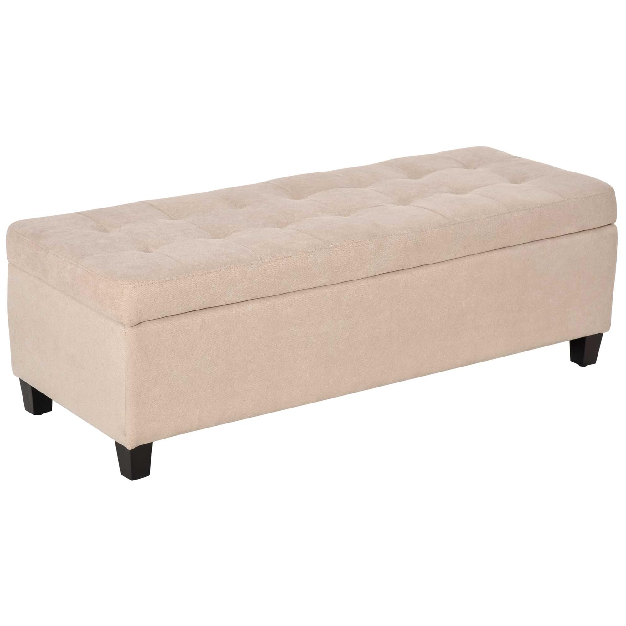HOMCOM Banco de Almacenamiento Acolchado Puff de Almacenaje Taburete Tapizado en Lino con Tapa Abatible para Salón Entrada Dormitorio Carga 120 kg 125x49x41,5 cm Beige