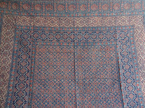 Tribal Asian Textiles Twin Size Handmade Ajarak Cotton Block Indigo Print Kantha Quilt Reversible Throw Sari #TOP2