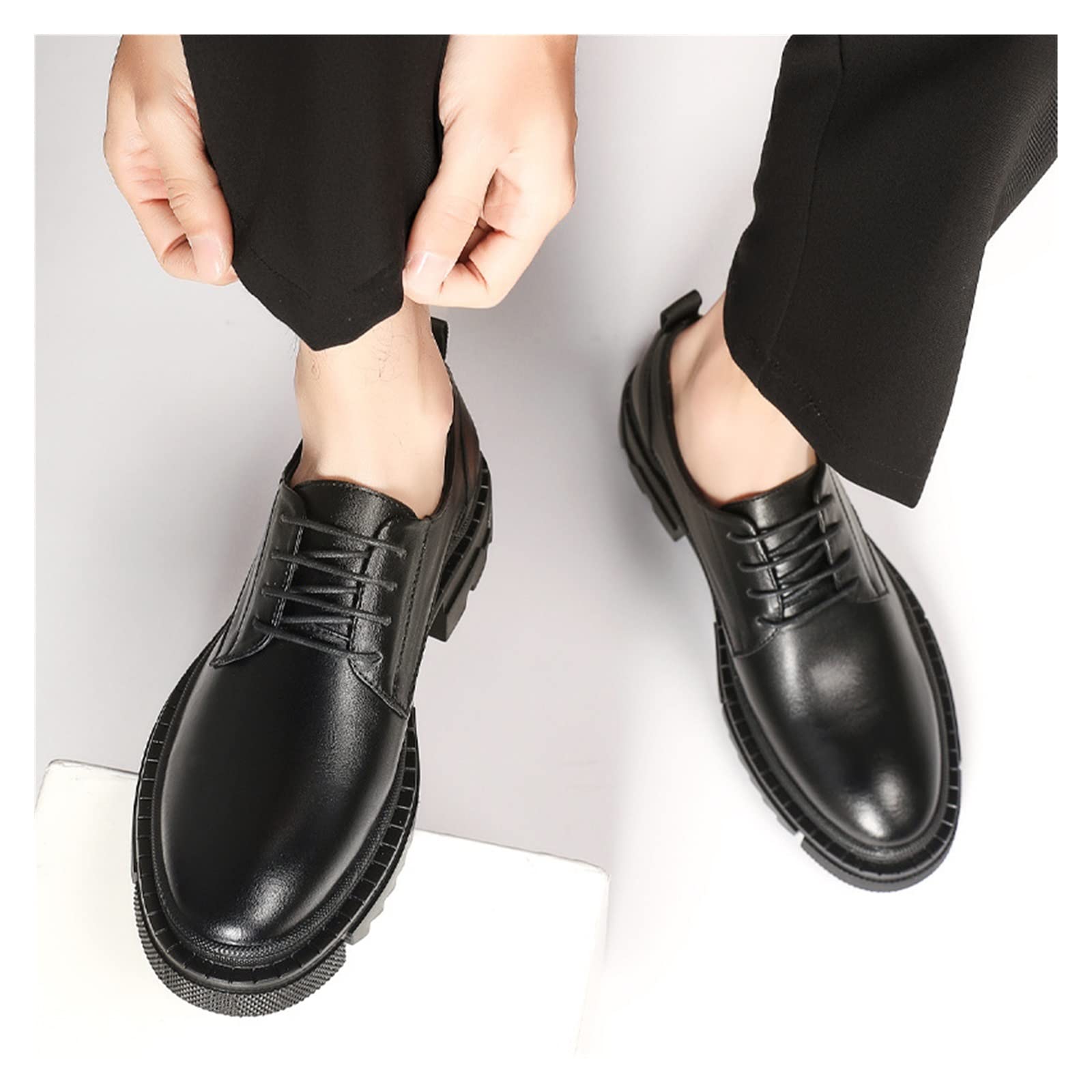 CARZE Męskie skórzane buty Czarne męskie buty Koreański styl Brytyjski biznesowe formalne codzienne skórzane buty Męskie buty męskie(41)