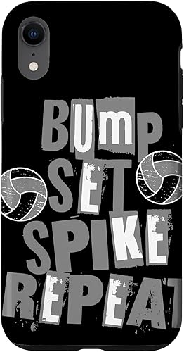 iPhone XR Parents Girls Volleyball Bump Set Spike Repeat Gray & Black Case