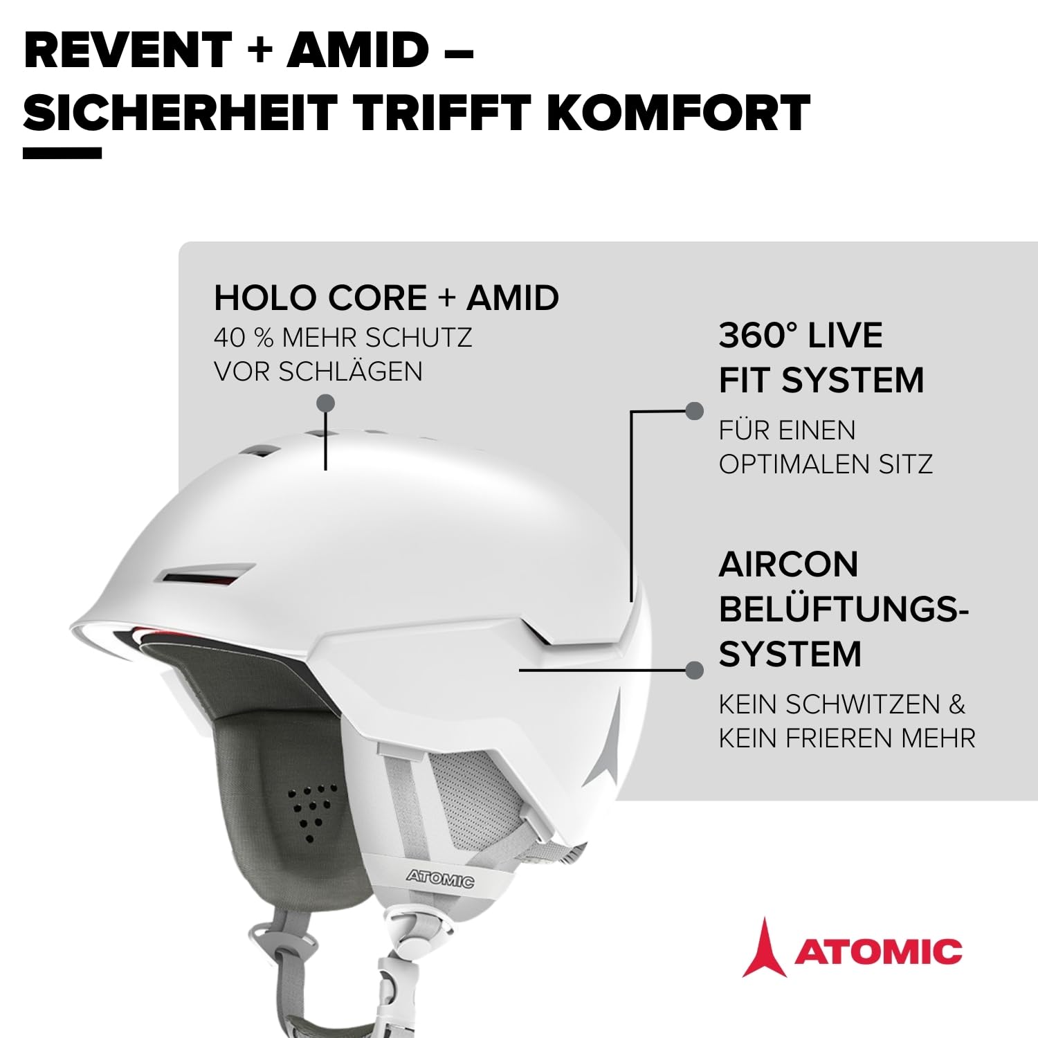 ATOMIC Revent+AMID ski Helmet - Unisex for Adults - Custom fit & Precise fit - Superior Impact Protection - Innovative Ventilation System, 51-55 cm